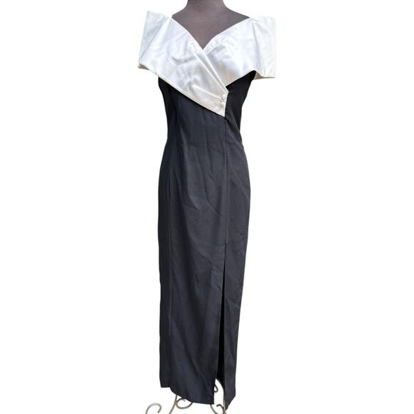 Vtg Off The Shoulder Satin Collar Column Gown Size S Elegant Modern Minimalist - Picture 1 of 6